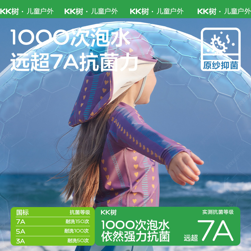 KK Tree Traje de baño para niños, hilo original, protector solar, niño y niña, manga corta dividida, traje de baño de bebé resistente al cloro antibacteriano 2024 nuevo