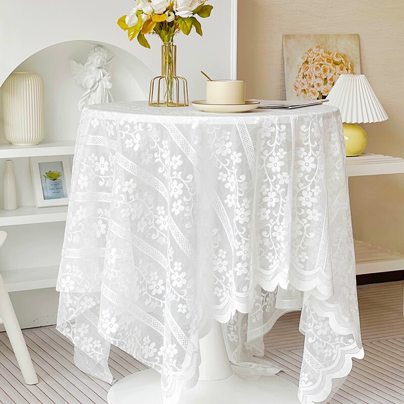 American-style Photo Coffee Table Tablecloth Ins Pastoral Background Tablecloth Lace Nordic Style Door Cloth Pure White Curtain Yarn Decorative Cover