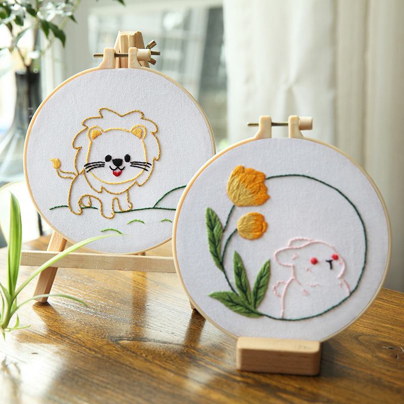 Lindo conejo bordado DIY colgando pintura de los niños Lu bordado puntada primaria práctica punto cruz dibujos animados pequeños adornos de animales