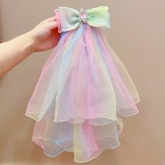 Charming Fairy Child Head Scarf Hair Clip Gradient Bow Elsa Princess Birthday Headband Multi-layer Net Fabric Streamer Women Hair Accessory