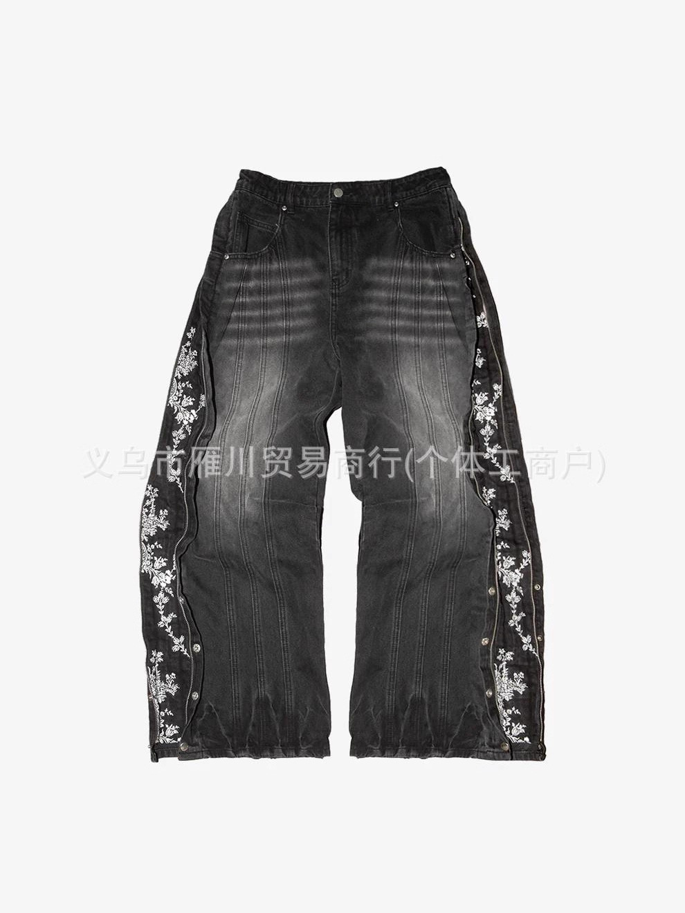 Europa y Estados Unidos bordados transfronterizos jeans masculinos retro diseño de la calle con cremallera bordado pantalones largos de piernas largas