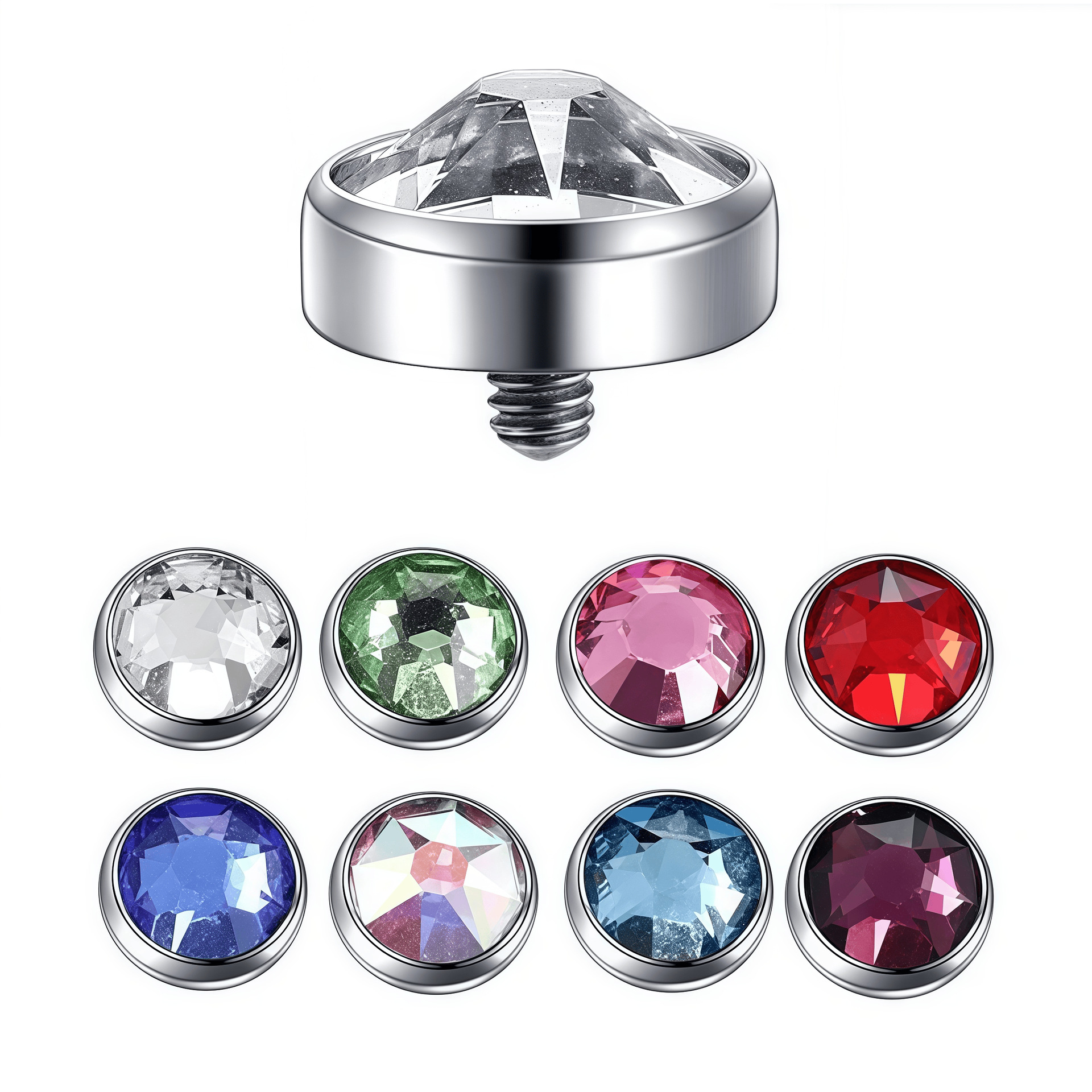 G23 Titanium Buried Nail with Czech CZ Stone Flat Back Labret Stud detail image 8
