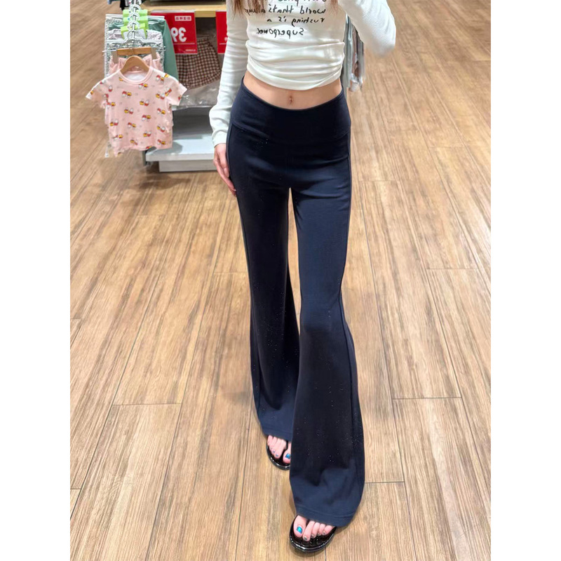 Navy Blue Slim Fit Versatile Flared Pants for Women, Fall/Winter 2025, Low Waist, Drapey, Slimming, Flared, Fleece-Lined Sweatpants, Sports Pants