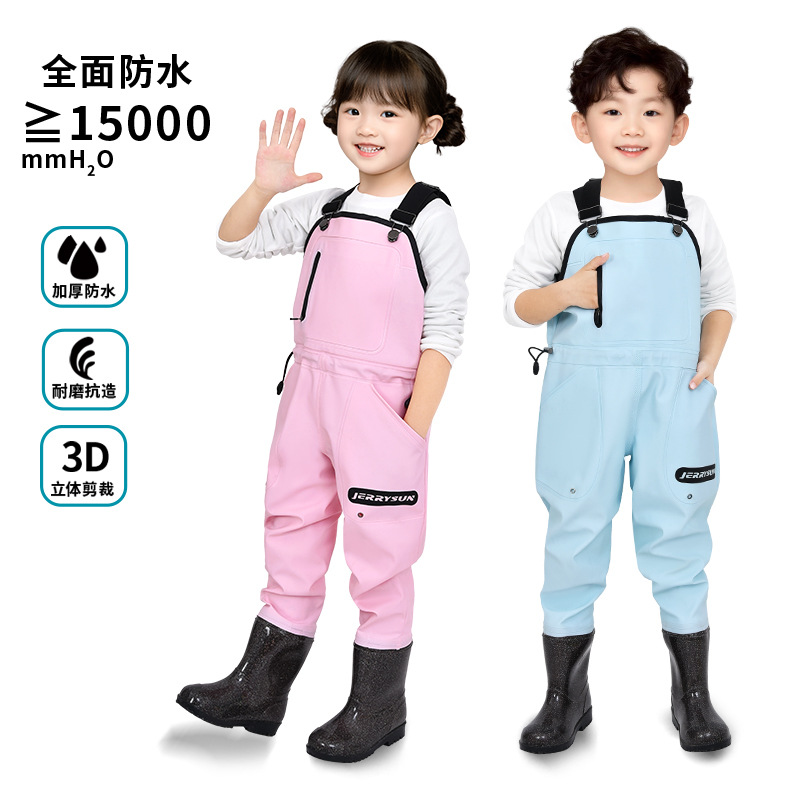 Children's Wading Pants, One-Piece Pants for Playing in the Water, Rain Boots, Integrated Outdoor Water Play Clothing for Kindergarten, Parent-Child Beach Wear