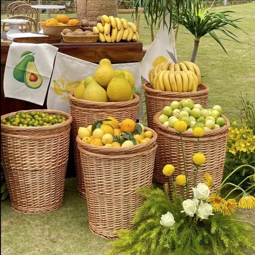 Cestas de frutas de sauce, caña y bambú, supermercado, cestas colgantes de frutas y verduras, bambú trenzado, cestas de almacenamiento de caña, estantes al por mayor