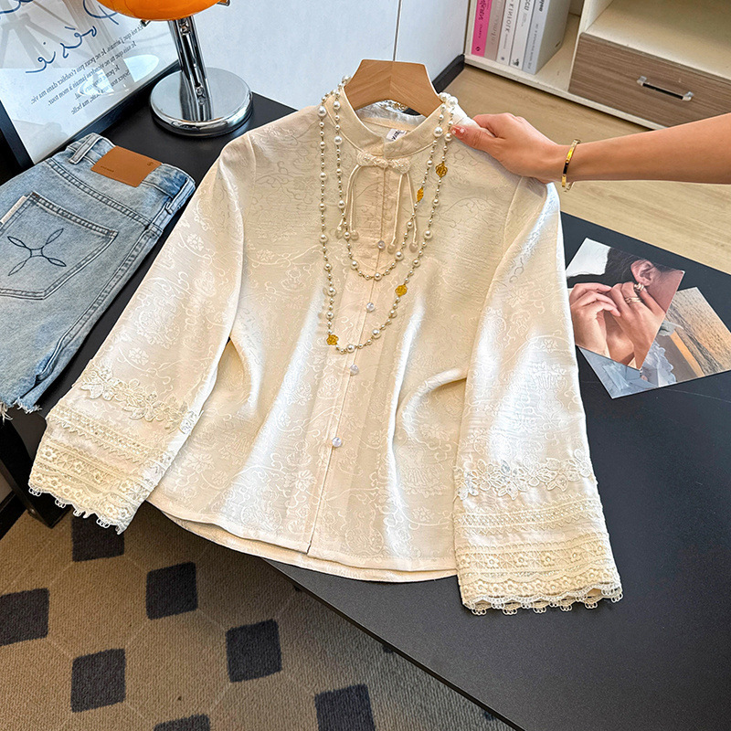Quality-Guaranteed Silk Shirt for Women, Summer Plus Size, New Chinese Style with Lace Cuffs, Thin Loose-Fitting Base Shirt, Inner Wear Top Quality-Guaranteed Silk Shirt for Women, Summer Plus Size, New Chinese Style with Lace Cuffs, Thin Loose-Fitting Base Shirt, Inner Wear Top