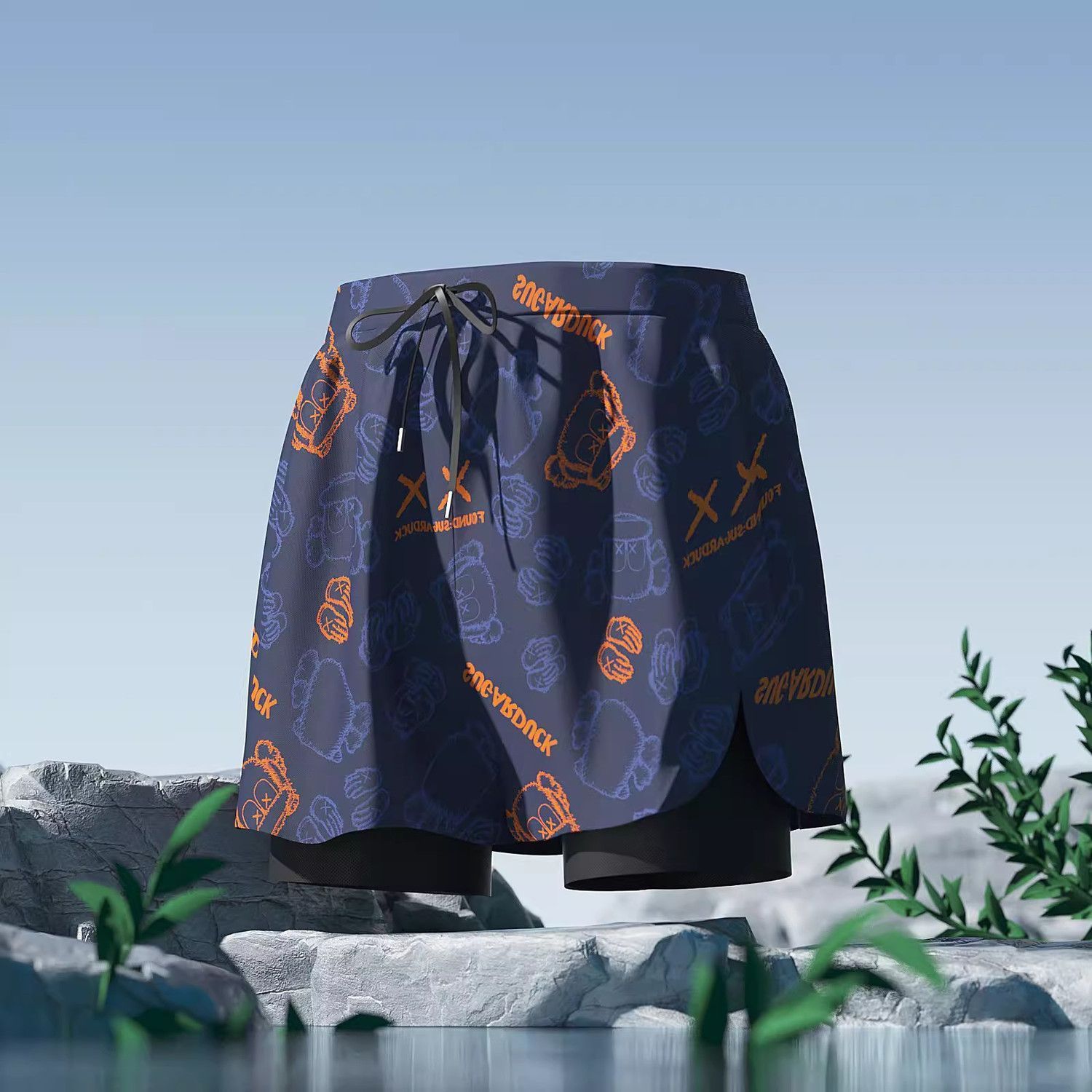 Summer New Adult Men's Swimming Trunks 2025 Double-Layer Anti-Embarrassment Men's Swimming Beach Pants Sports Three-Point Pants