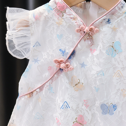 Girls Tang suit cheongsam summer dress Hanfu year old baby girl short-sleeved cotton and linen national style dress 77037