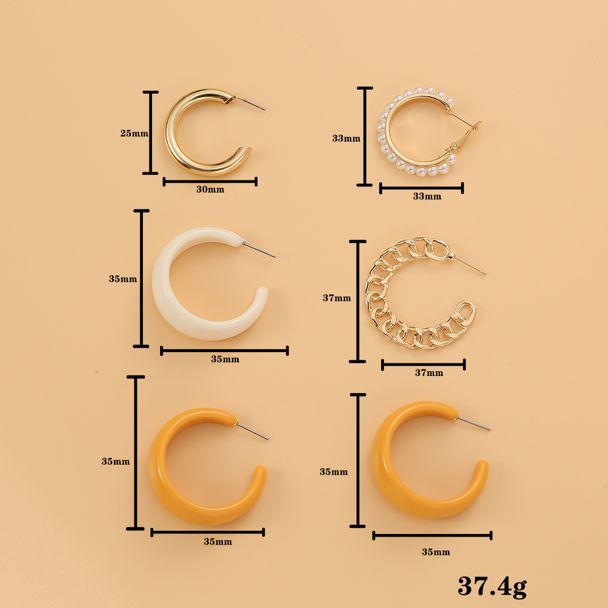 1 Set Fashion C Shape Plating Metal Earrings display picture 4