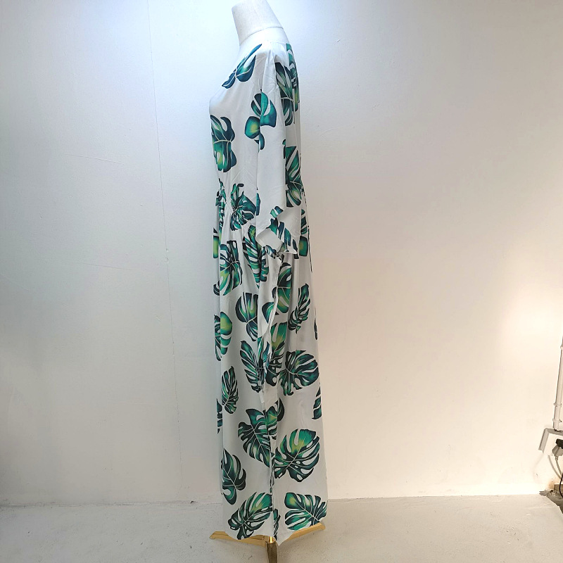 1d64 Europa y América imitación rayón impreso playa blusa sexy más tamaño vacaciones protección solar camisa bikini cover up