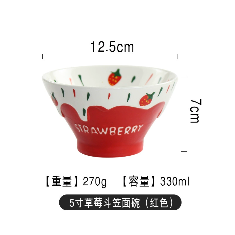 Ceramic tableware set, handmade strawberry design, 3-piece home dining kit