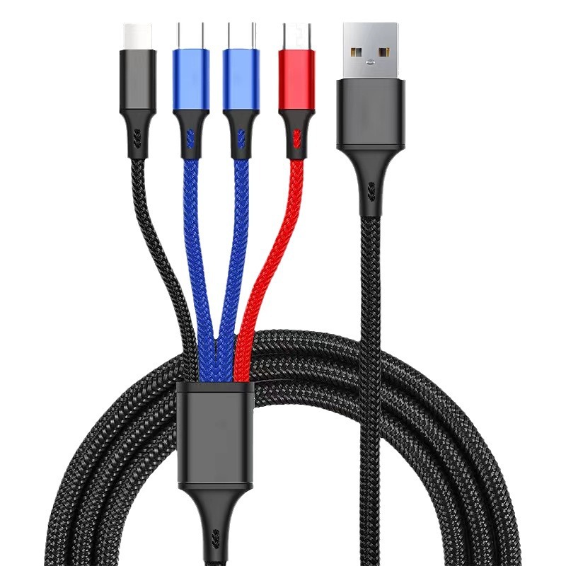 Trenzado un cable de datos de carga rápida para Apple / Type-C / Android 4 en 1 cable de carga rápida al por mayor