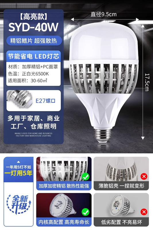 LED大功率灯泡螺口E27家用超亮球泡灯强光工地厂房车间节能照明灯|undefined