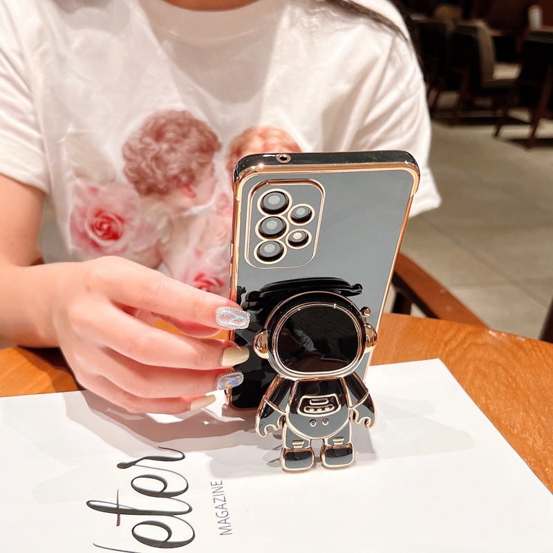 Electroplated Heart Phone Case For Samsung S26u With Astronaut Stand_voghion.com
