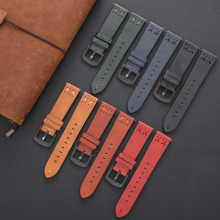 复古真皮手表带现货新款手工缝线牛皮表带20mm22mm适用于智能手表