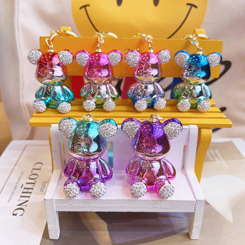 Acrylic diamond-plated violent bear pendant cartoon keychain wholesale couple small pendant doll trendy gift