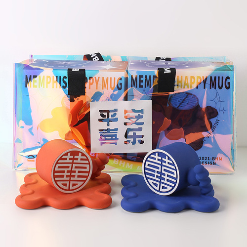 Behanmei Ceramics Creative Happy Words High-Looking Mug Coffee Cup Water Cup Wedding Souvenir Set Wholesale