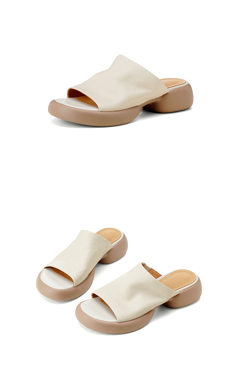 Sandal nữ hở mũi gót thấp đế dày 4cm da dê — màu trắng ngà chi tiết 16
