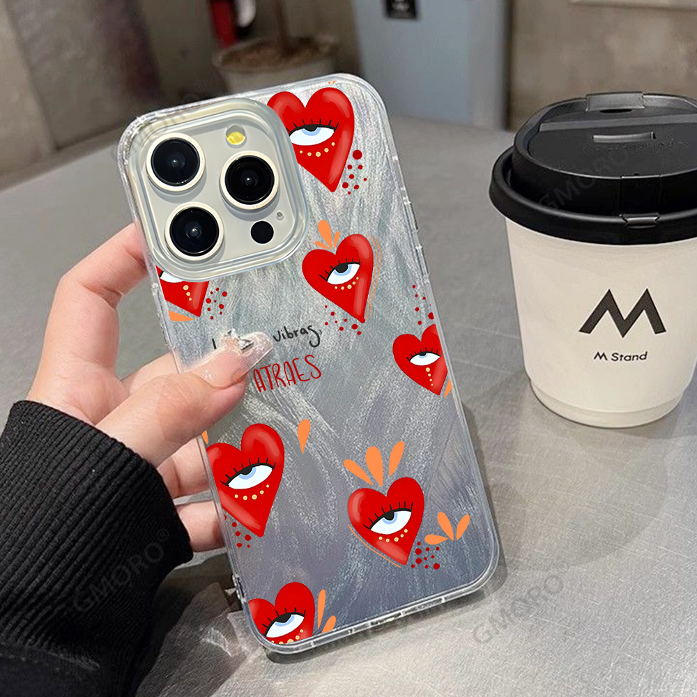 恶魔之眼爱心15promax羽纱苹果17新款大孔iPhone16pro手机壳14/13