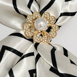 Cross-border New Korean Style Light Luxury Elegant Diamond-encrusted Pearl Camellia Multi-functional High-grade Scarf Silk Scarf All-match Tight Waist