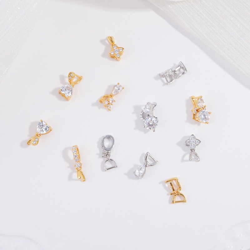 S925 Sterling Silver Inlaid with Zirconium Heart Four-Leaf Clover Pendant Buckle Handmade DIY Jade Hetian Jade Agate Clip Buckle Sd121