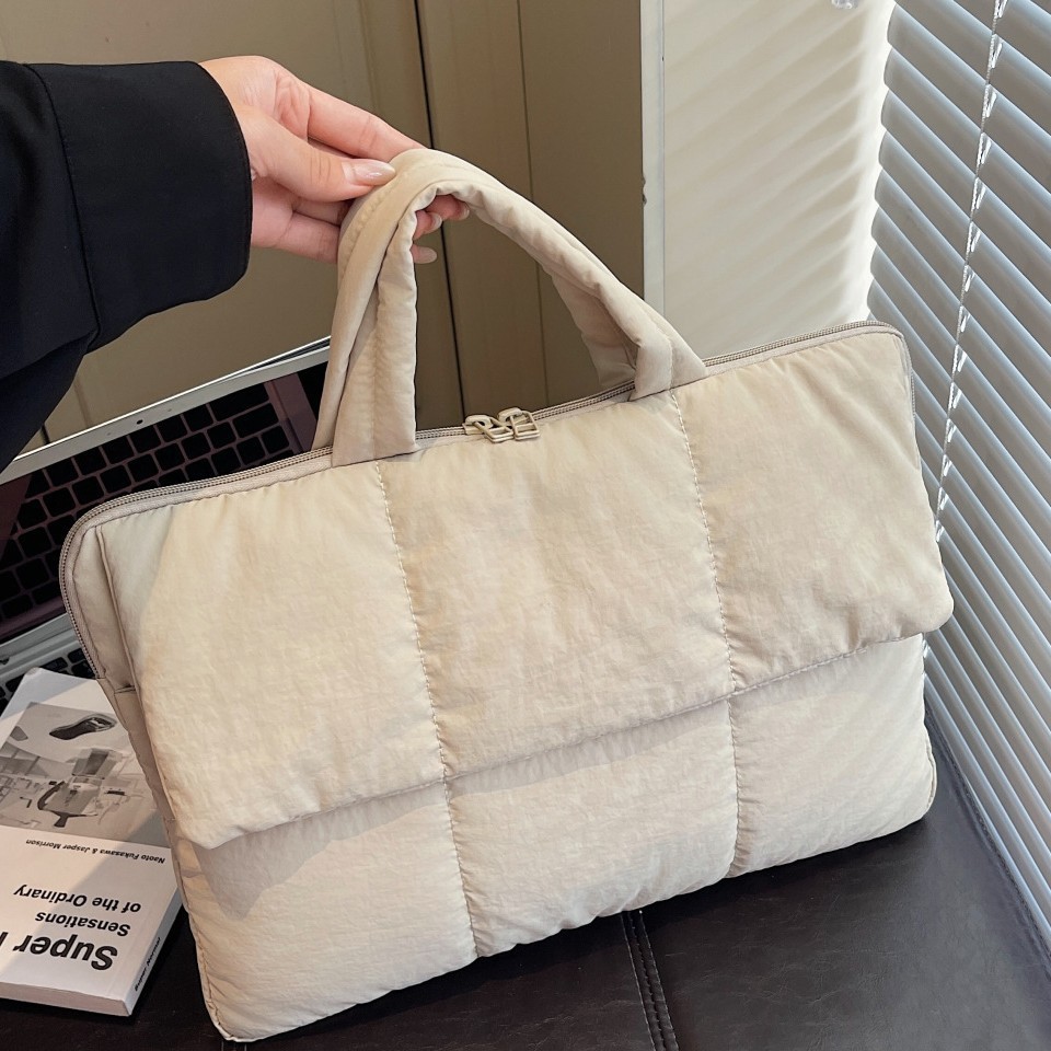 Quilted Laptop Bag, Versatile Travel Briefcase, 14inch Tablet Protective Bag, Simple Lightweight Handbag