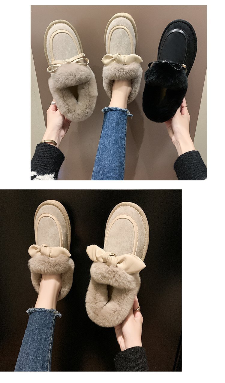 Warm Women's Ankle Boots Plush Lined Cotton Shoes With Bow_voghion.com