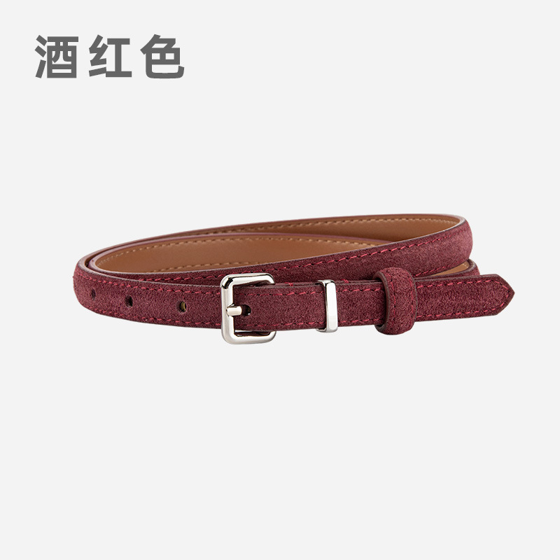 日系小裤带女士磨砂反绒真皮腰带装饰牛仔裤配饰时尚百搭细皮带女|undefined