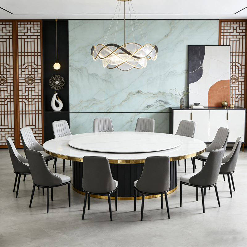 Factory Direct Sales Hotel Electric Dining Table Large Round Table Accessible Luxury Slate Restaurant Hot Pot Table with Induction Cooker Table 20 People