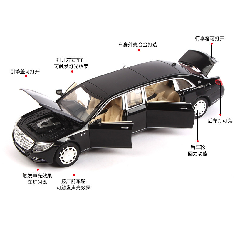 Jianyuan aleación modelo de coche 1:32 Maybach S650 versión extendida tire con sonido y luz 6 puerta coche modelo adornos
