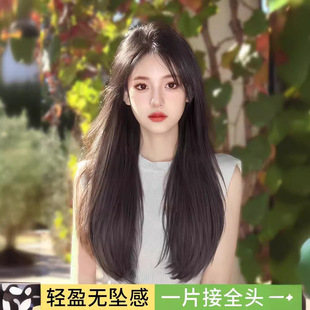 Wig Piece for Women with Long Hair, One-Piece U-Shaped Micro-Curly Artificial to Increase Hair Volume, Fluffy Pad Hair with Inner Buckle, Long Straight Hair Extension Piece