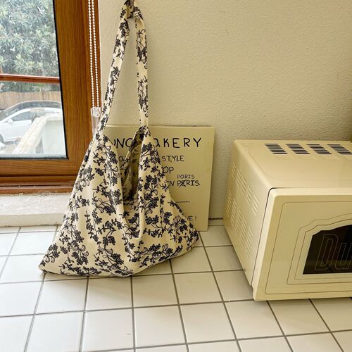 Korean style Baizige flower print fabric bag chic lamprene Ins shoulder bag large capacity retro versatile hand-held