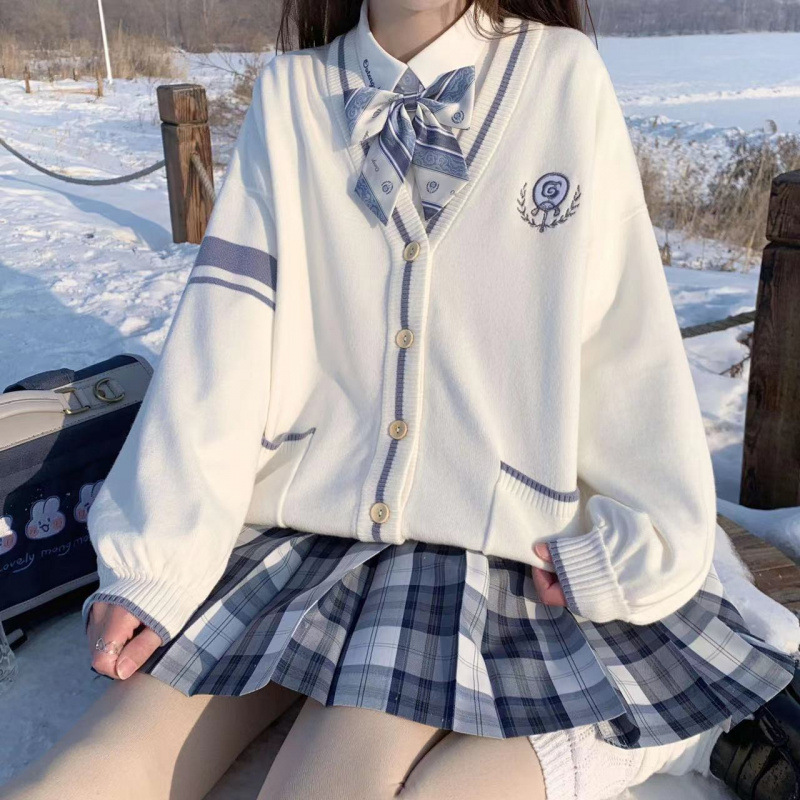 가을과 겨울 새로운 JK 유니폼 자수 니트 여학생 한국 일본 카디건 재킷 여자 느슨한 올매치 트렌디 카디건