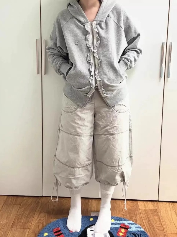 潮牌Coyseio符号logo木耳花边连帽开衫卫衣女宽松外套帽衫简单款|undefined