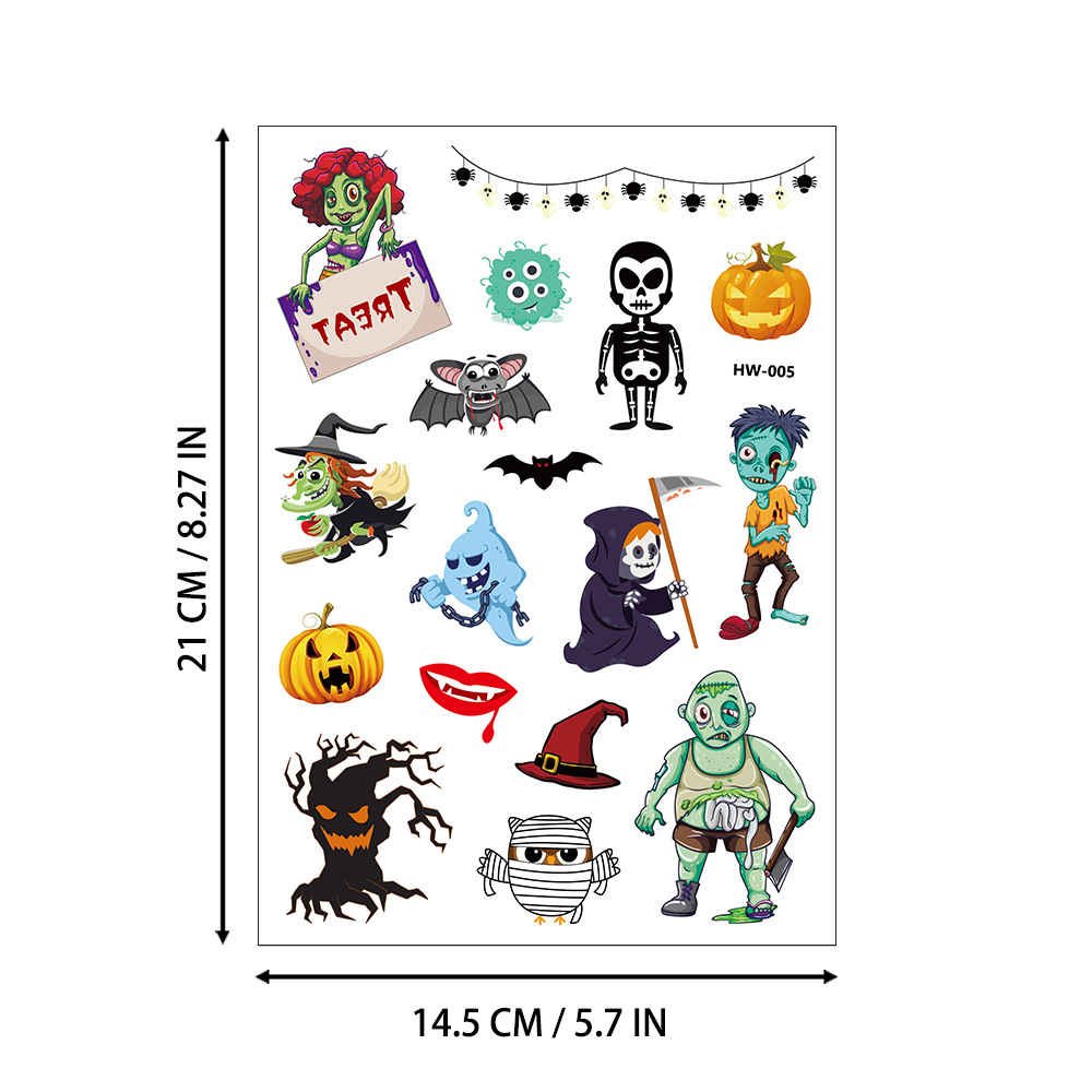 Tatuajes Temporales Infantiles de Halloween de Papel de Transferencia de Agua Impermeables