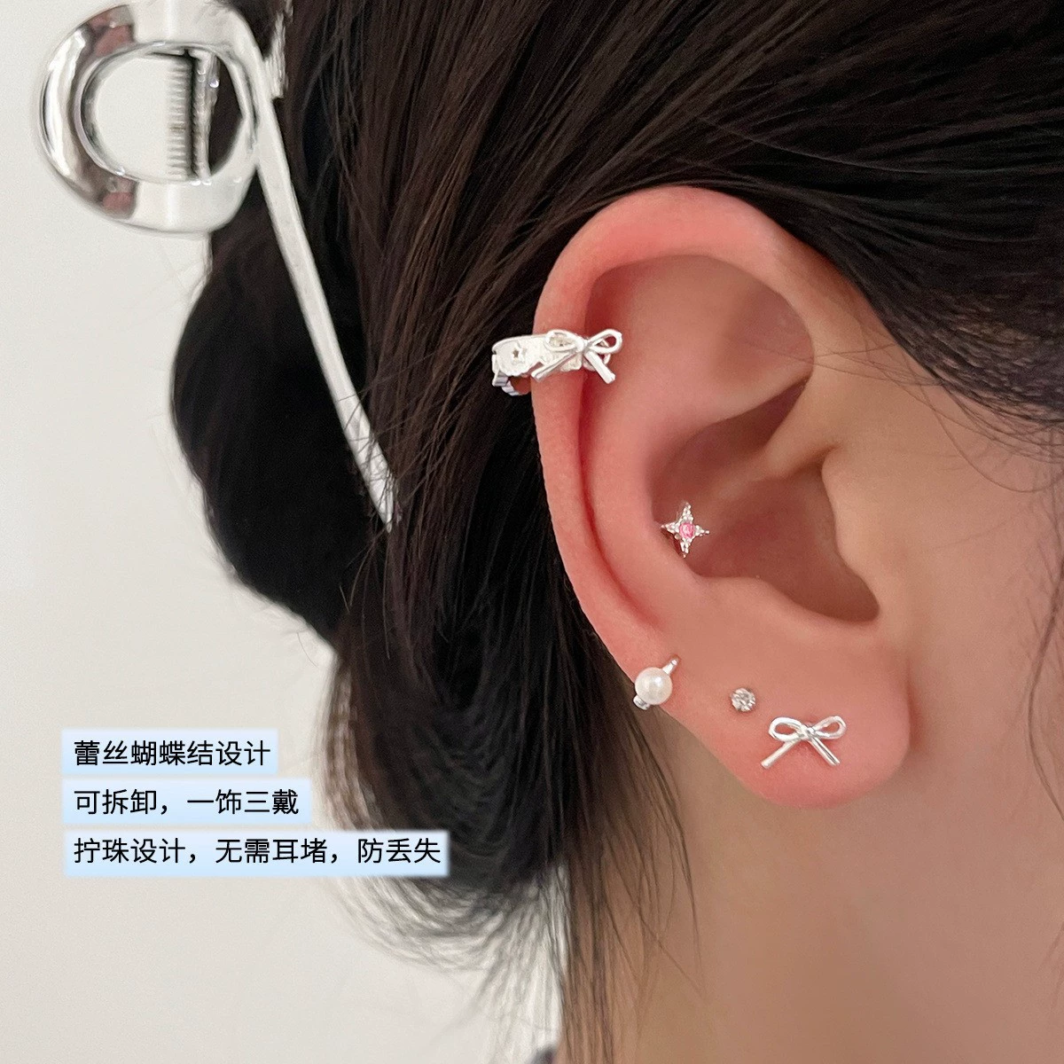 Серьги с бантом, универсальная модная серебристая застежка, в стиле Chanel, лёгкая роскошь, высококачественный стиль, простой и элегантный дизайн