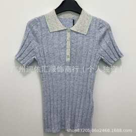 高版本P家26春夏新款撞色翻领简约针织短袖休闲百搭上衣女
