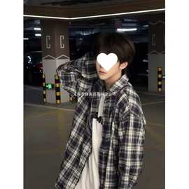 美式复古格子衬衫男春季潮牌高街痞帅vintage宽松衬衣长袖外套潮