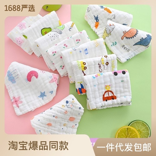 Cotton six-layer gauze towel, newborn high-density seersucker, children's towel, children's face towel, saliva towel, square towel, square towel, newborn baby, high-density seersucker