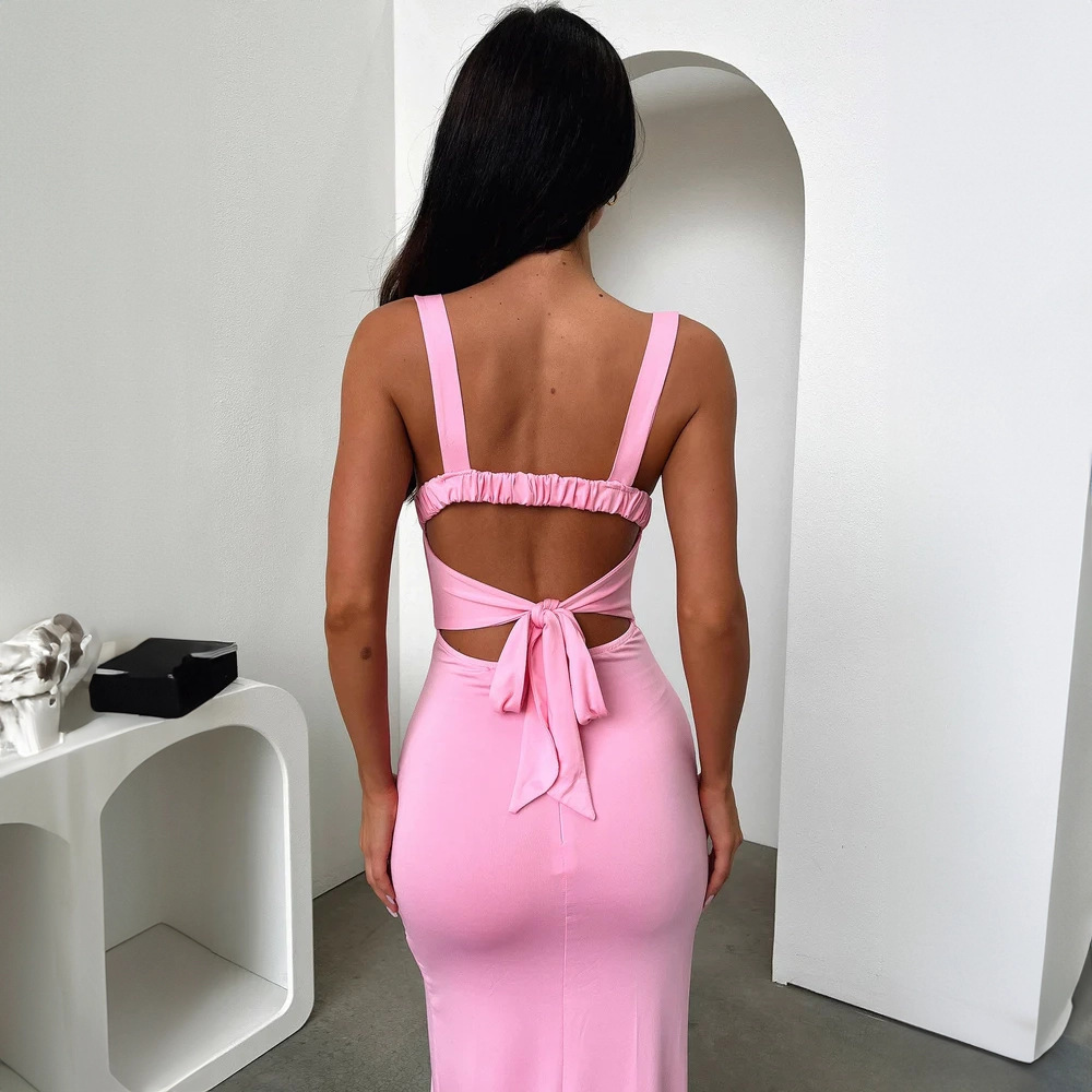 ChicShe European And American Style Cross-Border 2024 Summer New Slim Fit Elegant Sleeveless Split Backless Strap Bodycon_voghion.com