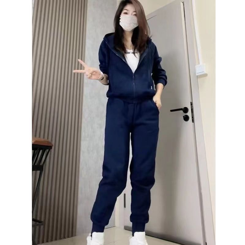 2025冬季新款加绒卫衣套装一整套休闲潮流连帽卫衣外套外搭套装女|undefined