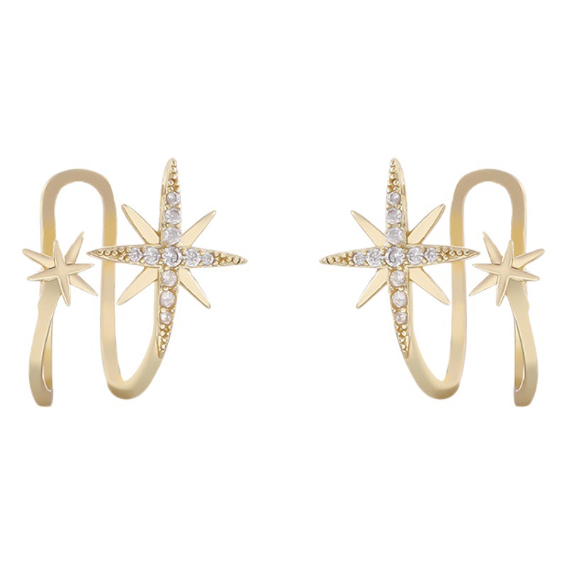 Estrella de seis puntas clip de hueso de oreja hembra de alto grado de luz de lujo único nicho diseño clip de oreja estilo frío pendientes sin oreja