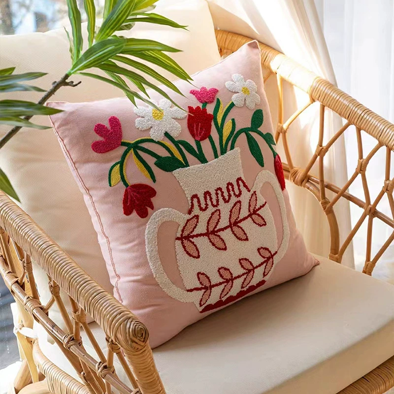 Fresh pillow, cream square small pillowcase solar-powered for bed, flowered