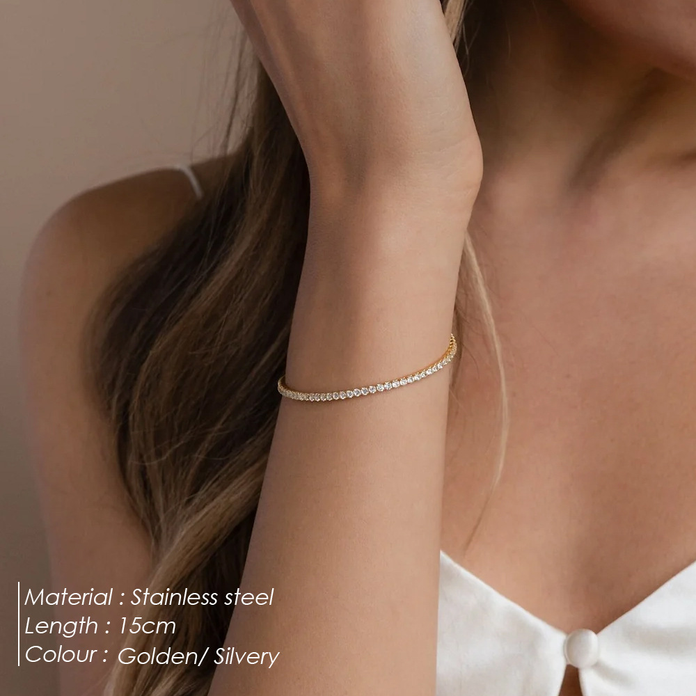 Pulsera de tenis con circonitas redondas estilo europeo joyas_voghion.com