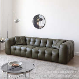 北欧轻奢新款直排拉扣皮艺沙发现代小户型客厅PU皮简约分段沙发