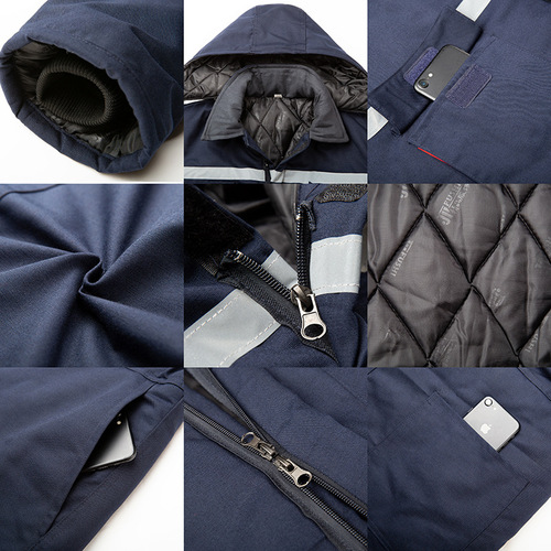 Winter one-piece work clothes suit for men and women, cold storage cotton clothing, warm outdoor fishing labor insurance, hooded and cotton-proof cold-proof clothing