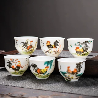 仿古斗彩鸡缸杯陶瓷杯茶杯品茗杯主人杯德化羊脂玉杯金鸡杯喝茶杯