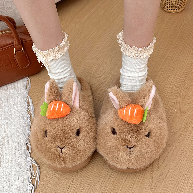 Soft and cute carrot-shaped rabbit slippers with thick soles, 2026 autumn/winter new style, versatile and adorable slip-on fuzzy shoes for outdoor wear Soft and cute carrot-shaped rabbit slippers with thick soles, 2026 autumn/winter new style, versatile and adorable slip-on fuzzy shoes for outdoor wear