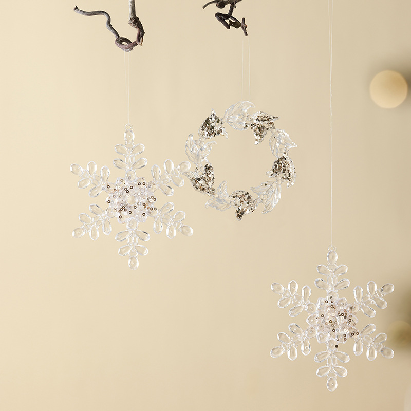 Decoraciones de árbol de Navidad ventana escenario de decoración accesorios colgante acrílico transparente flocos de nieve guirnaldas bolsas de regalo colgante