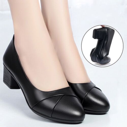 Beibei Le spring and summer middle women's shoes, mother's shoes, soft soles, comfortable high-heeled mid-heeled single-layer shoes, medium and old women's leather shoes